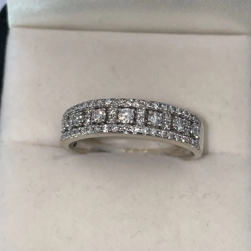 Solid Stamped 14K White Gold NATURAL Diamond Semi Eternity Band Ring Vintage